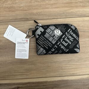 Lululemon Clippable Card Pouch Manifesto Print Black/Silver Wallet Card Holder